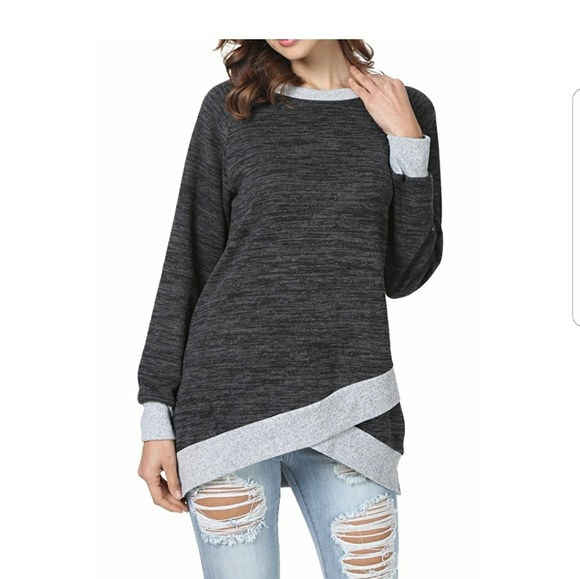 TRIBECA Grey and Charcoal Asymmetrical Sweater - Picture 3 of 4